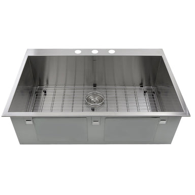 Nantucket Sinks ZR3322-16 - 33" Large Rectangle Single Bowl Zero Radius Stainless Steel Drop in Kitchen Sink, 16 Gauge - 3 Hole