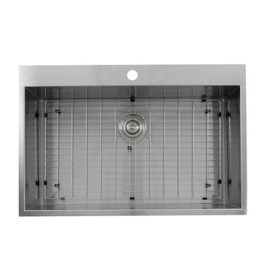 Nantucket Sinks ZR3322-S-16 - 33" Large Rectangle Single Bowl Zero Radius Stainless Steel Drop in Kitchen Sink, 16 Gauge -1 Hole