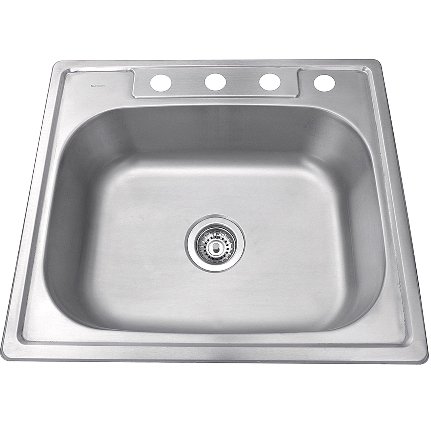 Nantucket Sinks NS2522-8 - 25" Small Rectangle Single Bowl Self Rimming Stainless Steel Drop In Kitchen Sink, 18 Gauge
