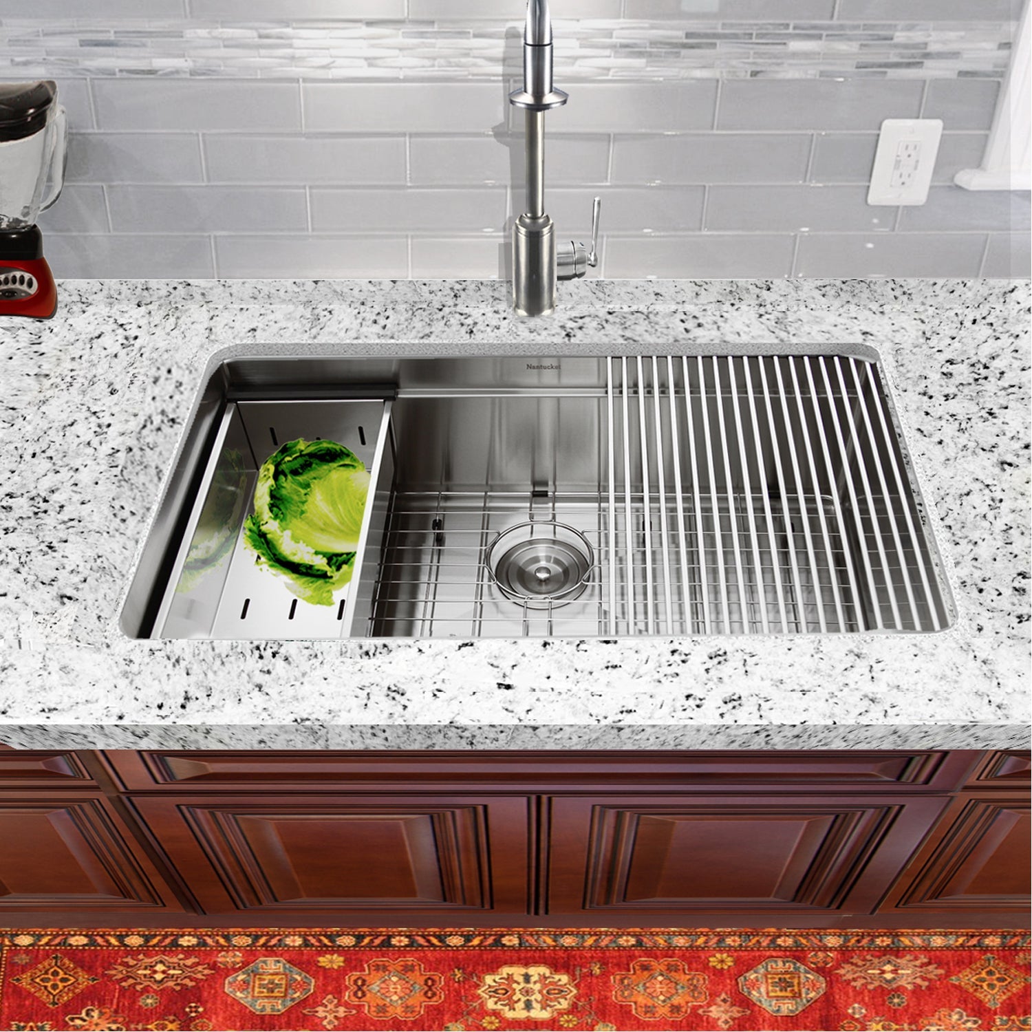 Nantucket Sinks SR-PS-3220-16 - 32" Professional Workstation Small Radius Undermount Stainless Kitchen Sink with Accessories