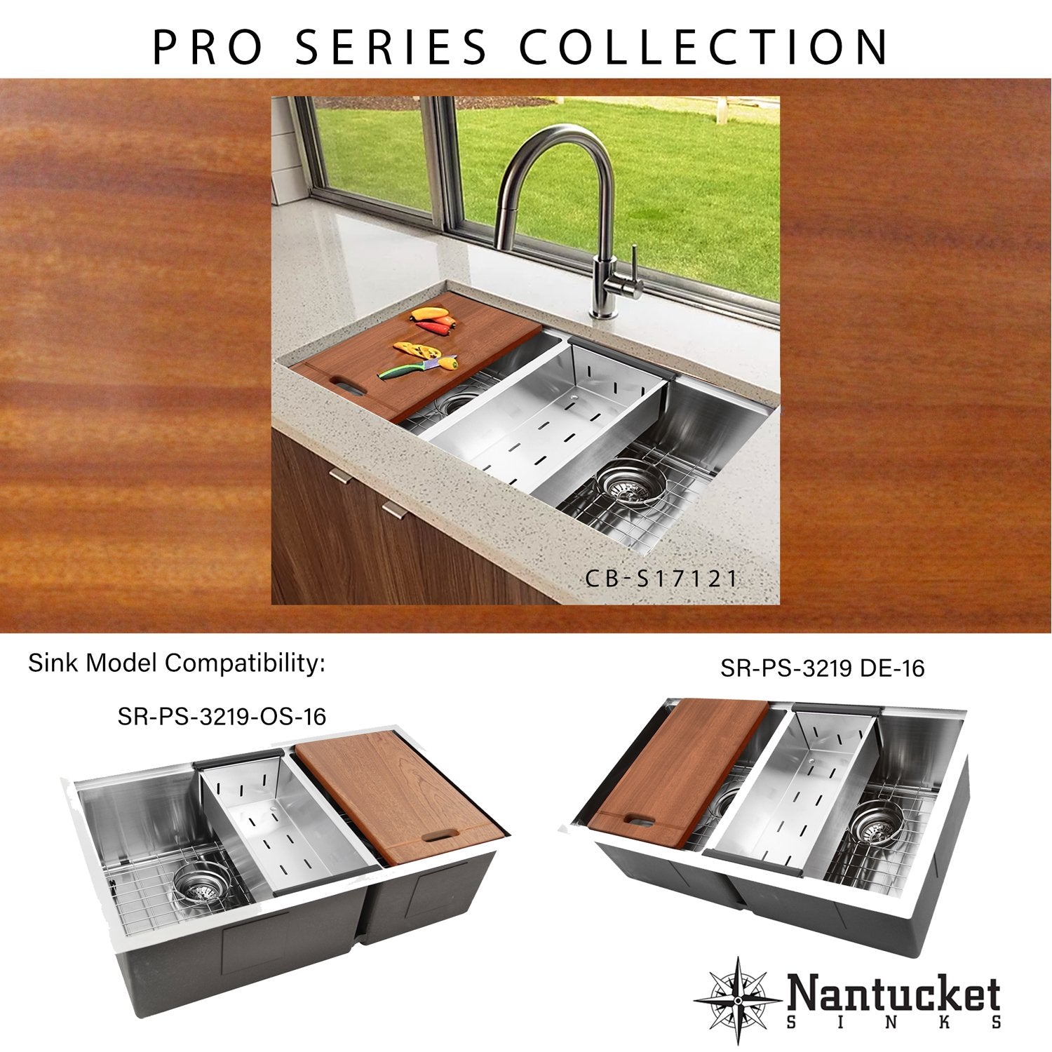 Nantucket Sinks 17" x 12" Pro Series Prep Station Cutting Board CB-S17121