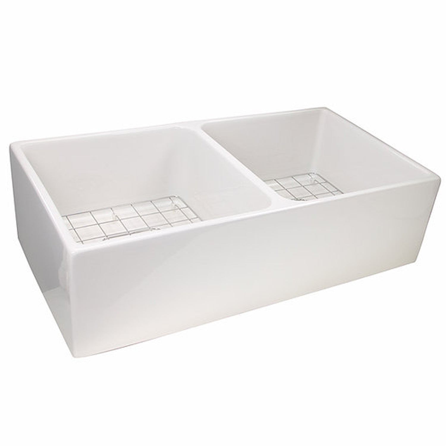 Nantucket Sinks 36" Double Bowl Farmhouse Fireclay Sink with Drains and Grids