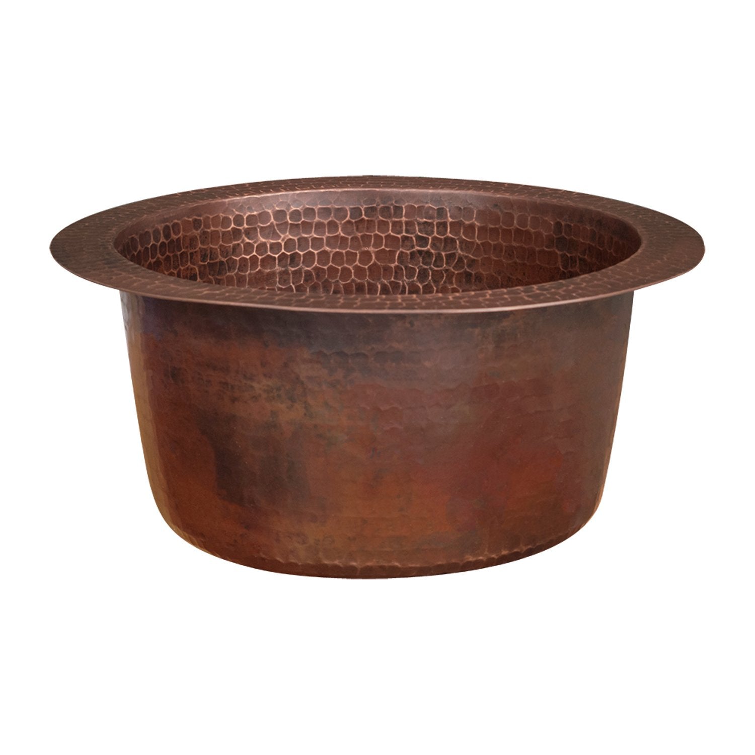 10" Round Hammered Copper Bar Sink with 2" Drain Opening