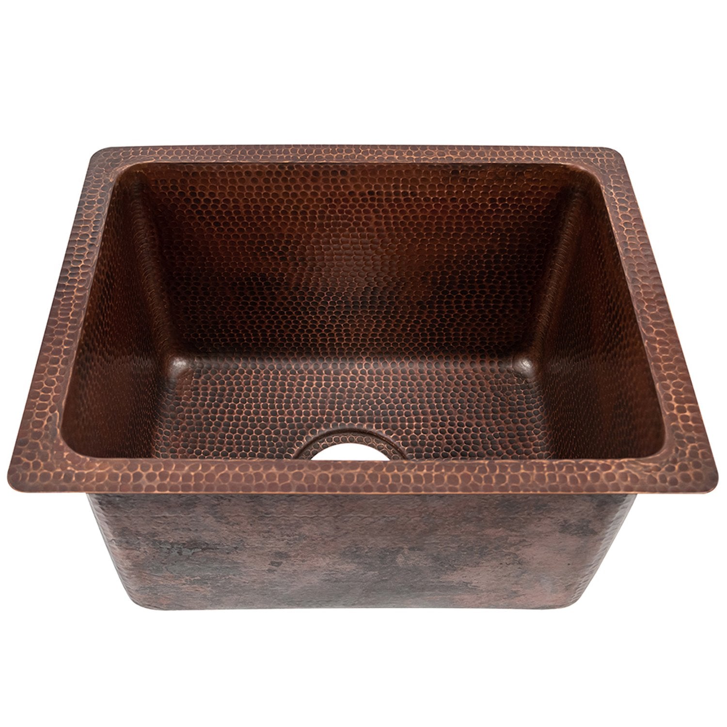 17" Rectangle Hammered Copper Bar Prep Sink with 3.5" Drain Opening
