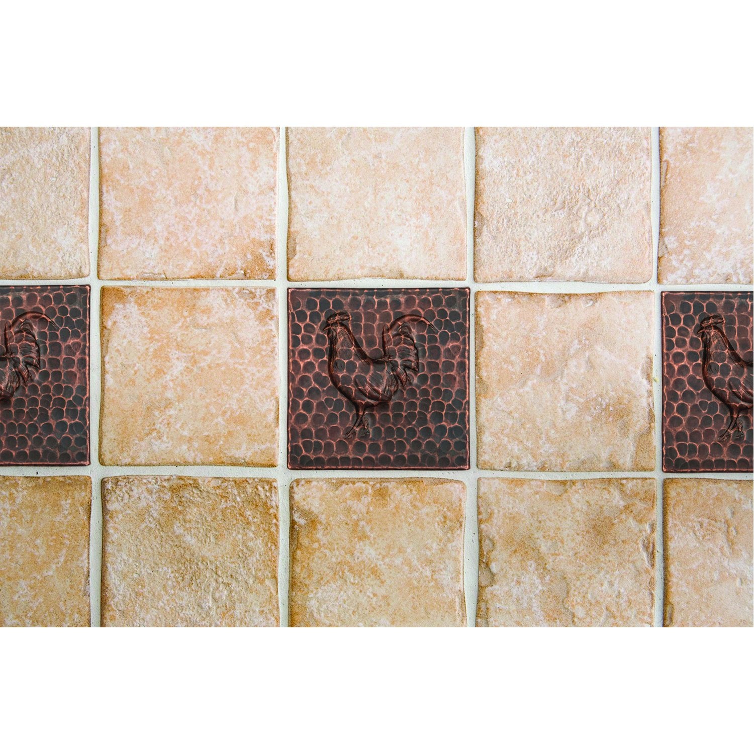 4" x 4" Hammered Copper Rooster Tile, pack of 8 Tiles