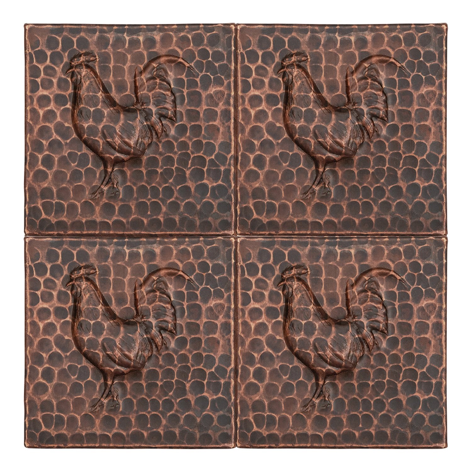 4" x 4" Hammered Copper Rooster Tile, pack of 8 Tiles