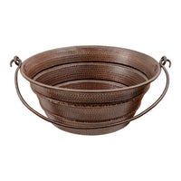 16" Round Bucket Vessel Hammered Copper Sink with Handles