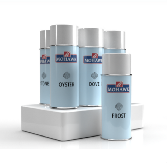 Fabuwood Finishing Paint Spray Cans. Product Image of cans of different Painted Finish options (Stone, Oyster, Dove, Frost)-DirectCabinets.com