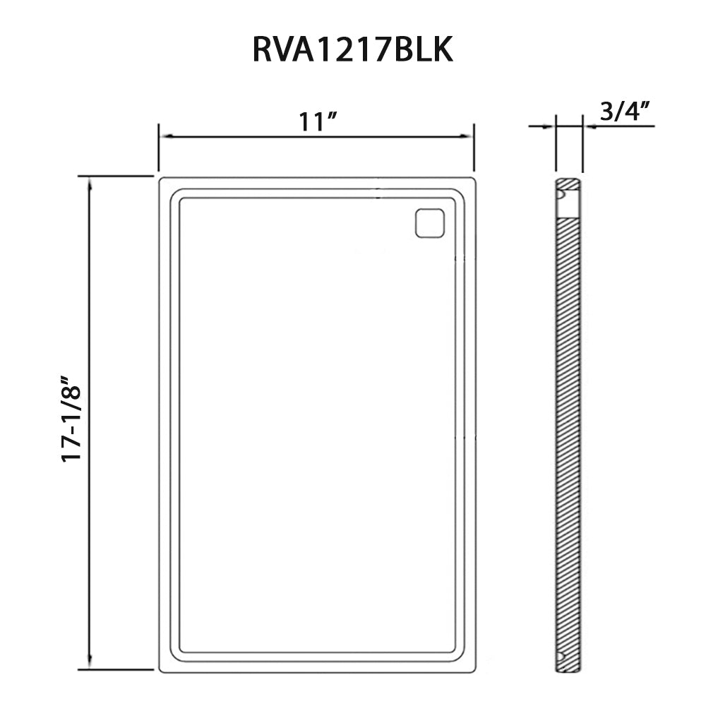 Dimensions image of Ruvati 17 x 11 inch Black Resin Thick Cutting Board for Ruvati Workstation Sinks – RVA1217BLK