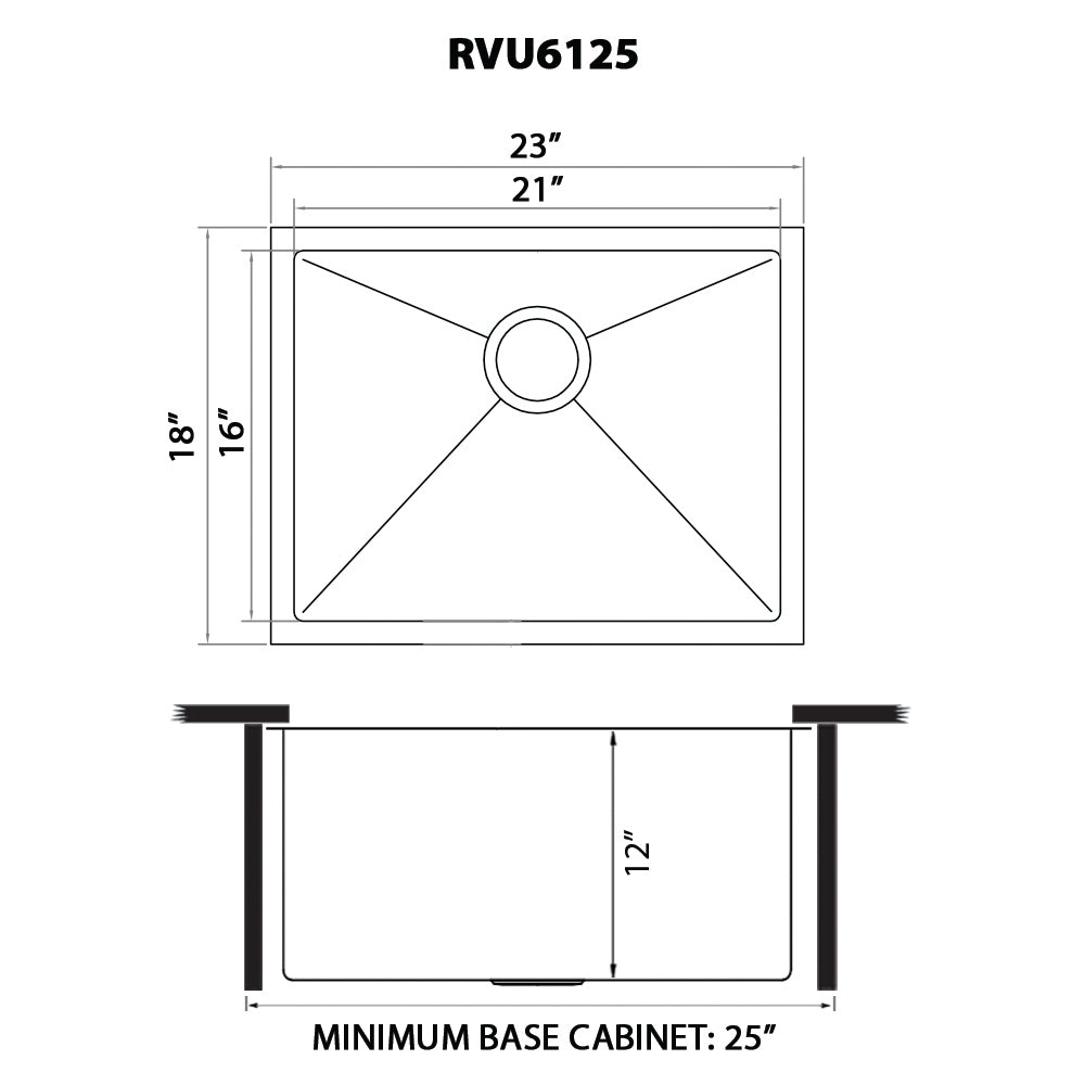 Ruvati 12" Deep Small Radius 23" Undermount Laundry Sink