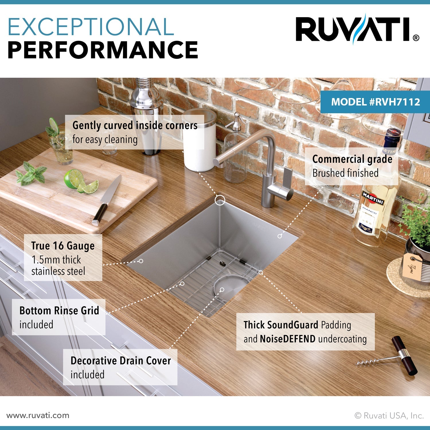 Ruvati 12" Undermount Bar Prep Tight Raduis 16 Gauge Stainless Steel Kitchen Sink