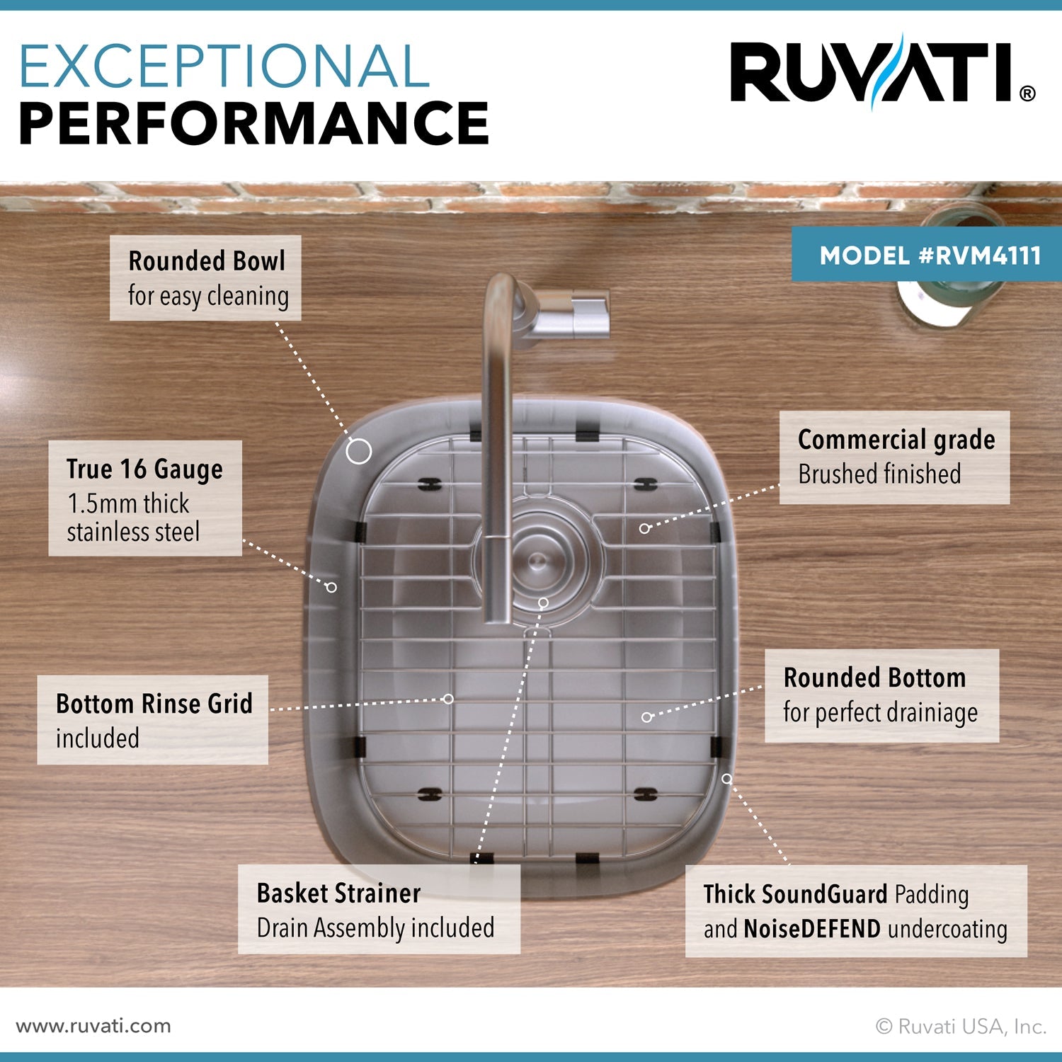 Ruvati 12 x 18" Undermount 16 Gauge Stainless Steel Bar Prep Sink