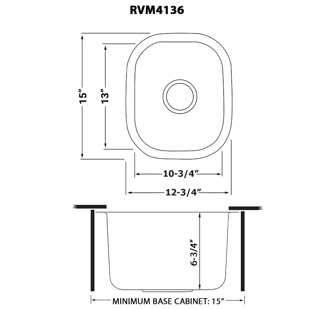 Ruvati 13 x 15" Undermount 16 Gauge Stainless Steel Bar Prep Sink