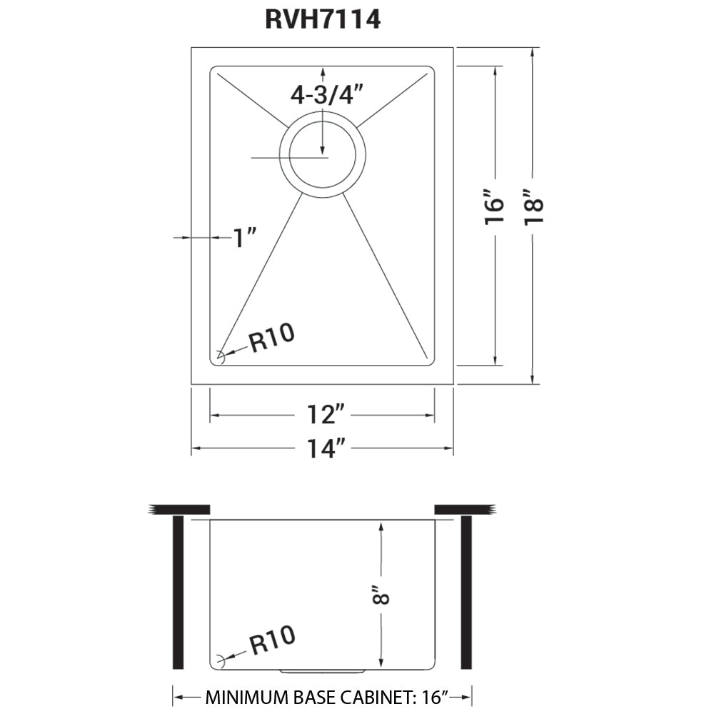 Ruvati 14" Undermount 16 Gauge Tight Radius Stainless Steel Single Bowl Bar Prep Sink