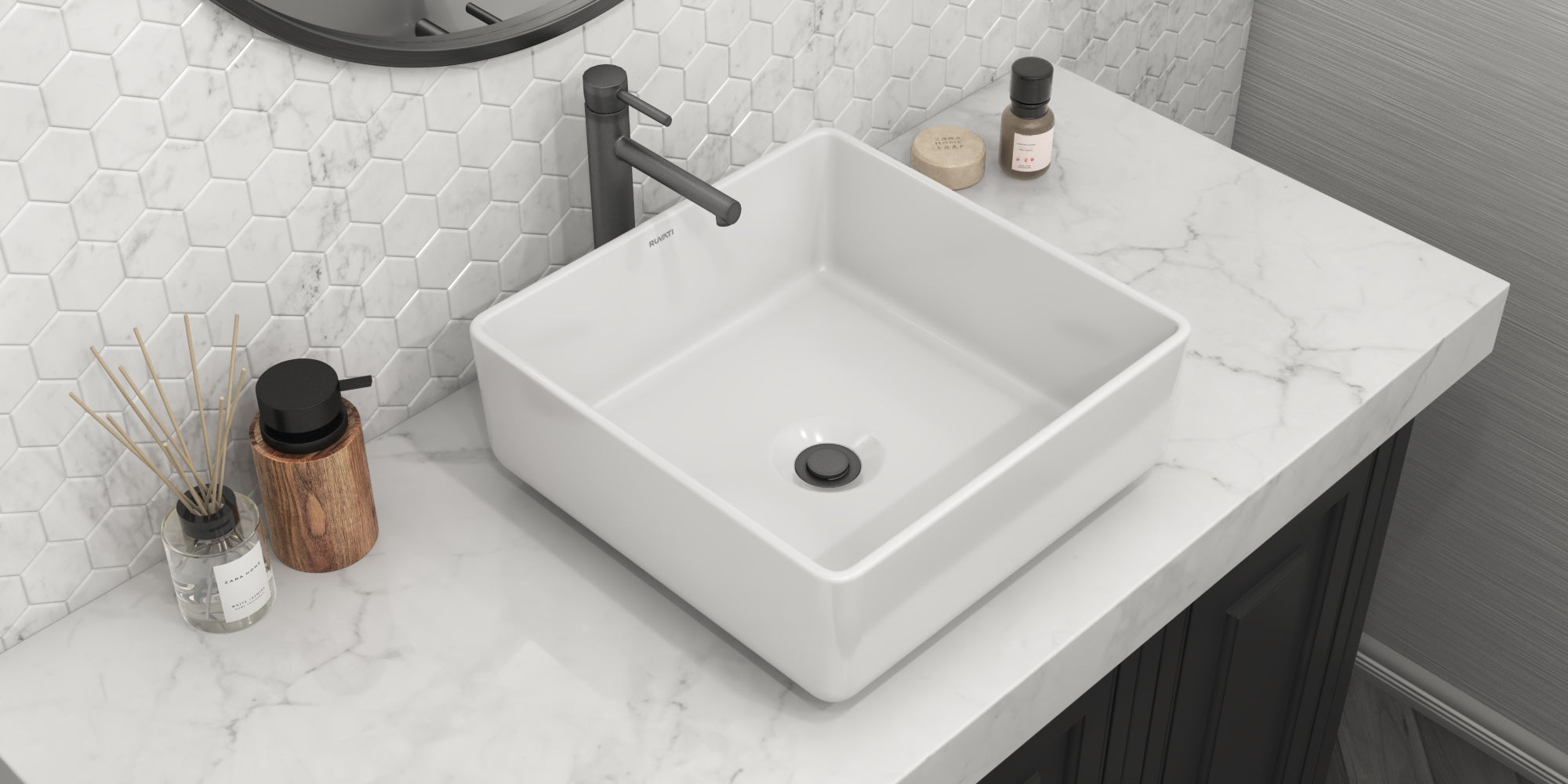 Ruvati 15" x 15" Square Bathroom Vessel Sink in White