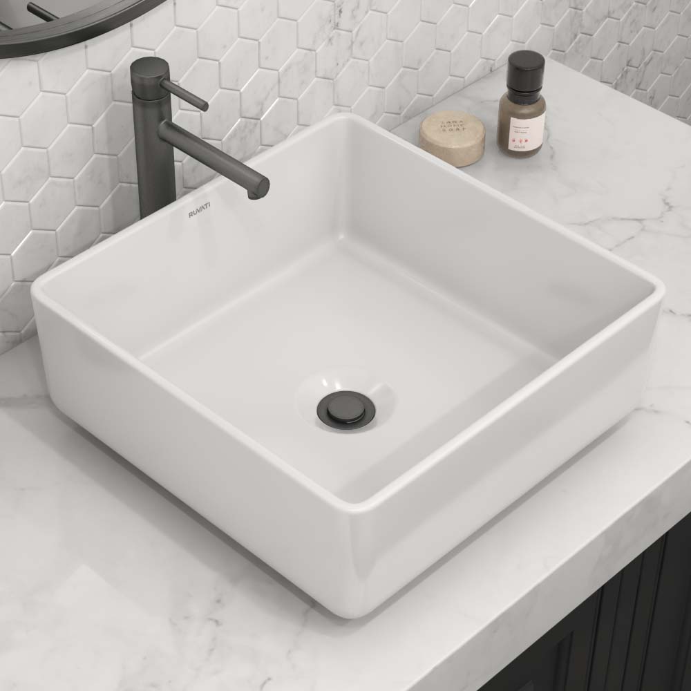 Ruvati 15" x 15" Square Bathroom Vessel Sink in White