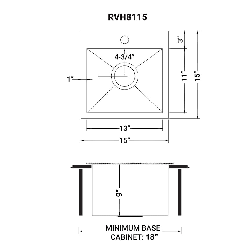 Ruvati 15 x 15" Topmount 16 Gauge Stainless Steel Single Bowl Bar Prep Sink