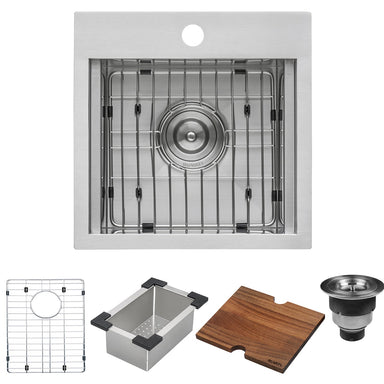 Ruvati 15 x 15" Workstation Drop-in Topmount 16 Gauge Stainless Steel Bar Prep RV Sink
