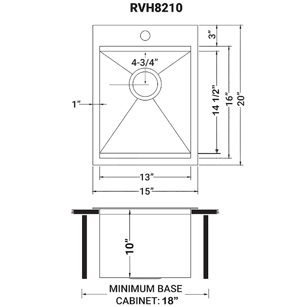 Ruvati 15 x 20" Workstation Drop-in Topmount 16 Gauge Stainless Steel Bar Prep RV Sink