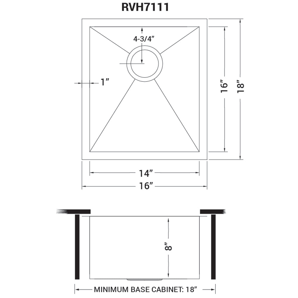 Ruvati 16" Undermount 16 Gauge Zero Radius Stainless Steel Single Bowl Bar Prep Sink