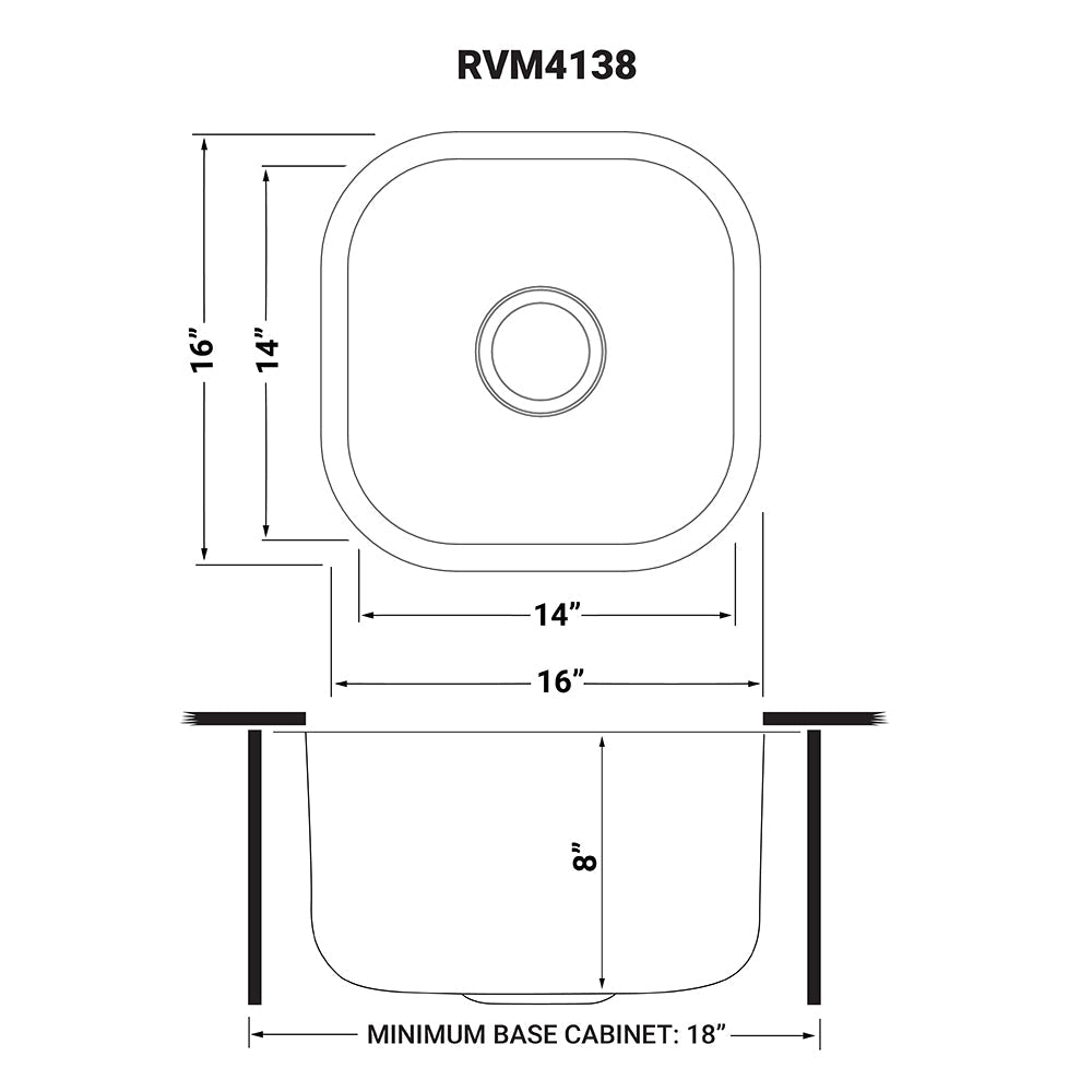 Ruvati 16 x 16" Undermount 16 Gauge Stainless Steel Bar Prep Sink