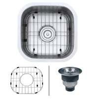 Ruvati 16 x 16" Undermount 16 Gauge Stainless Steel Bar Prep Sink