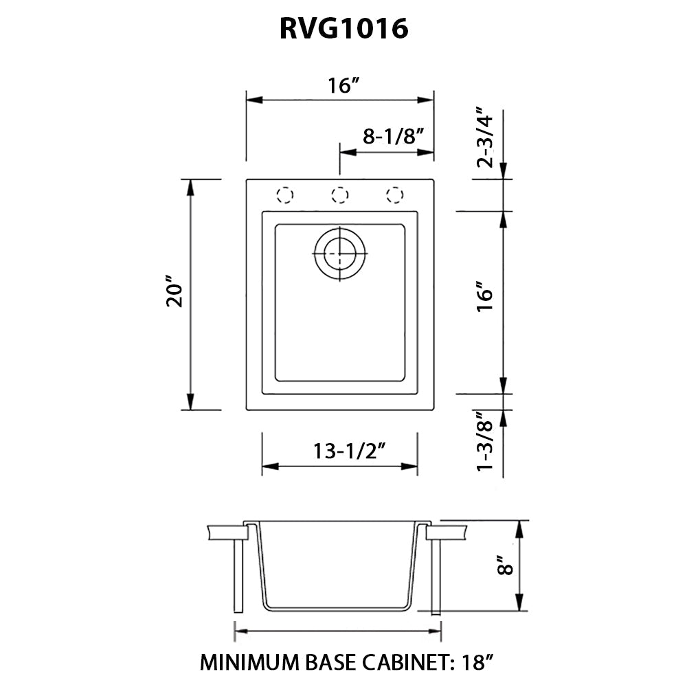 Ruvati 16 x 20" epiGranite Dual-Mount Granite Composite Single Bowl Kitchen Sink