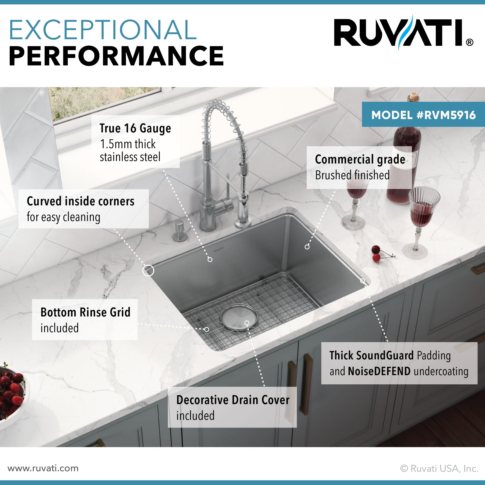 Ruvati 18" Undermount Bar Prep 16 Gauge Stainless Steel Kitchen Sink