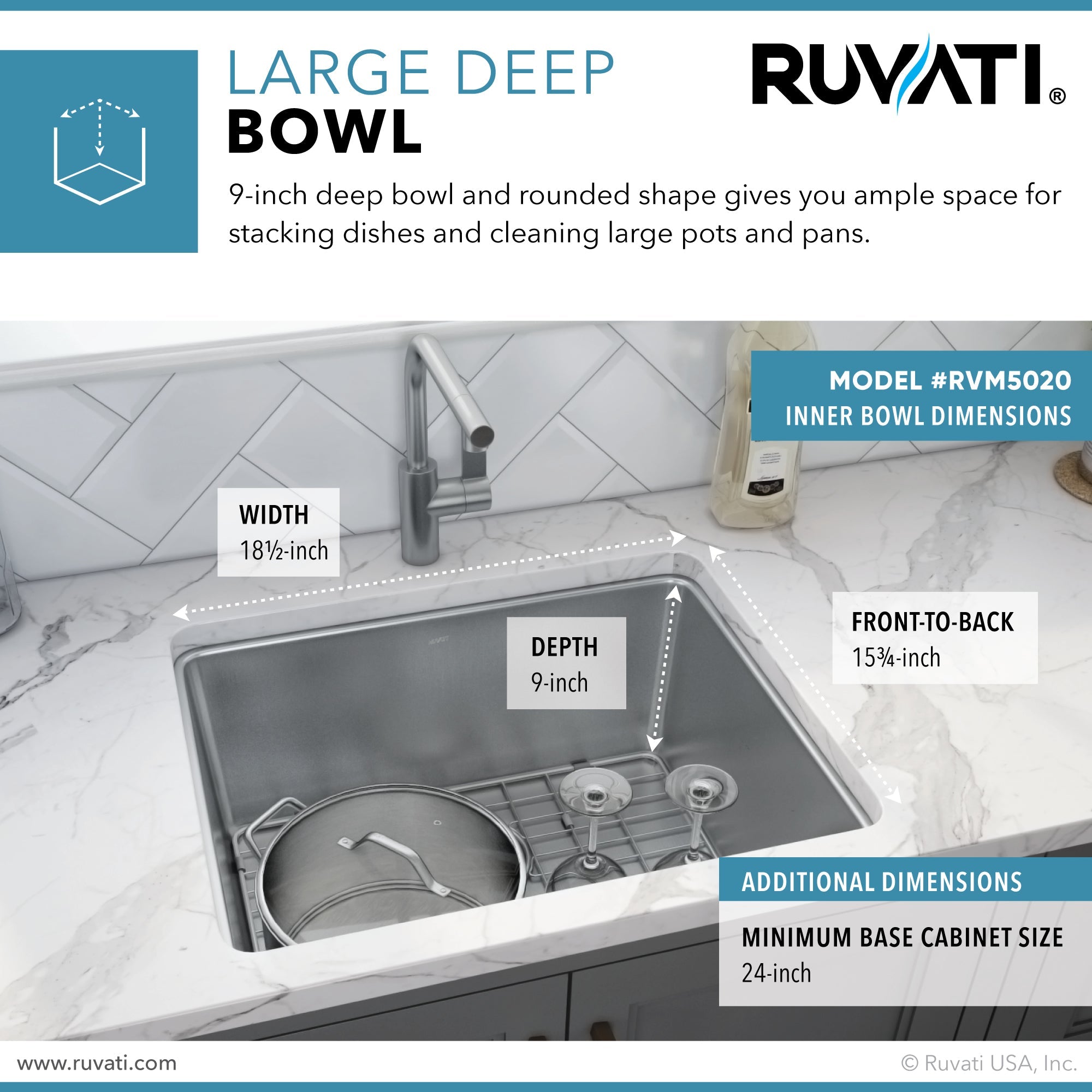 Ruvati 20" Undermount Bar Prep 16 Gauge Stainless Steel Kitchen Sink
