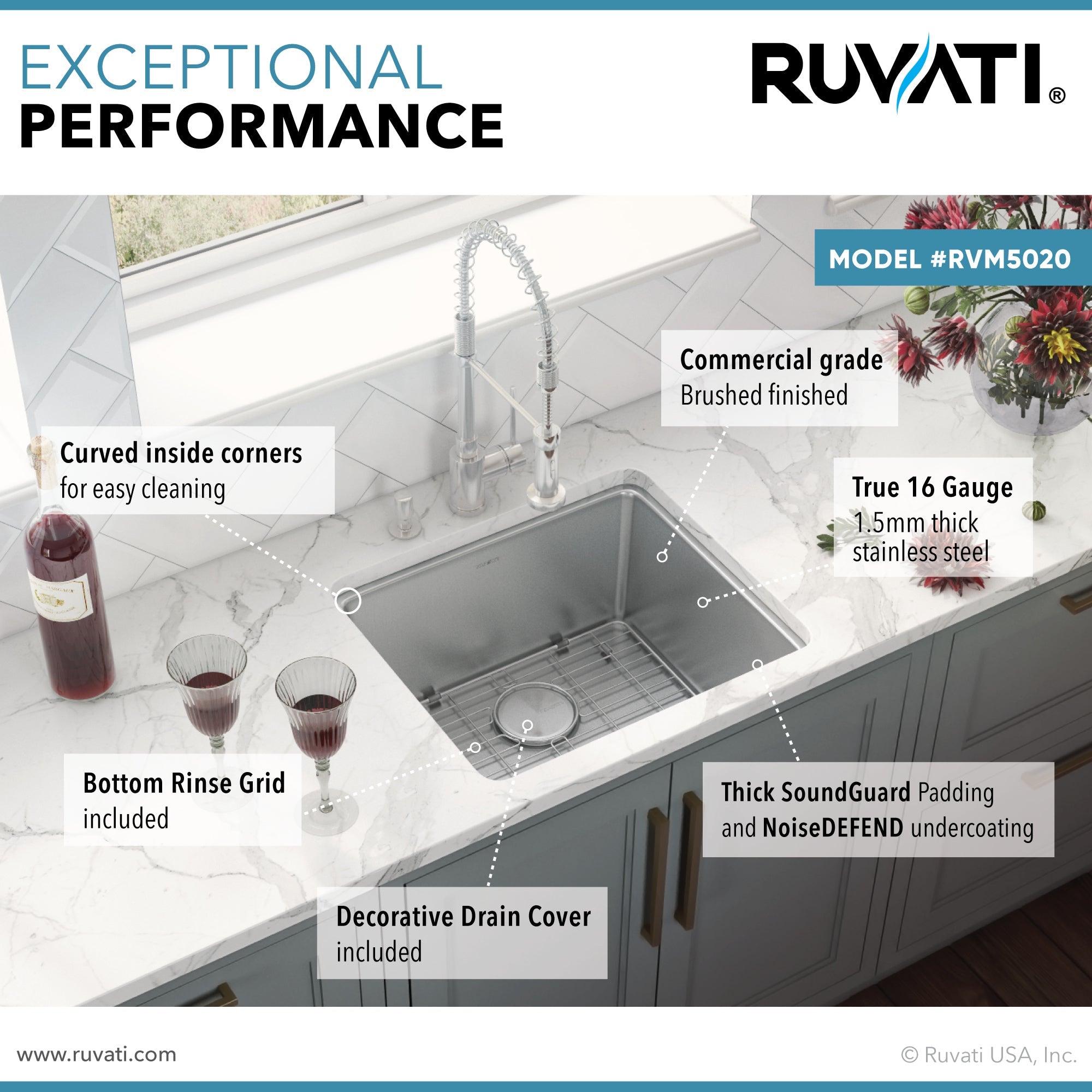Ruvati 20" Undermount Bar Prep 16 Gauge Stainless Steel Kitchen Sink