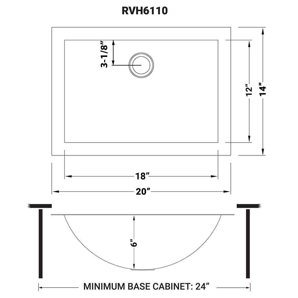 Ruvati 20" x 14" Brushed Stainless Steel Rectangular Undermount Bathroom Sink