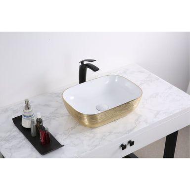 Ruvati 20" x 16" Bathroom Vessel Sink Gold Pattern Exterior in White RVB2016WG