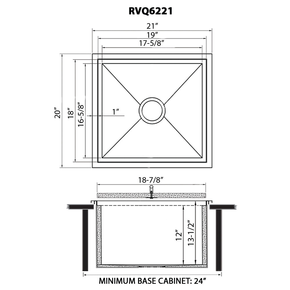 Ruvati 21" X 20" 16 Gauge Outdoor & Marine Insulated Ice Bucket Cooler Sink - RVQ6221