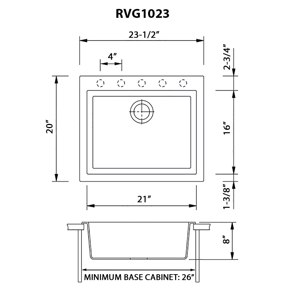 Ruvati 23 x 20" epiGranite Dual-Mount Granite Composite Single Bowl Kitchen Sink