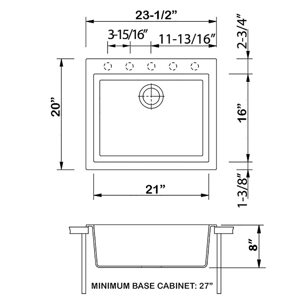 Ruvati 23 x 20" epiGranite Dual-Mount Granite Composite Single Bowl Kitchen Sink