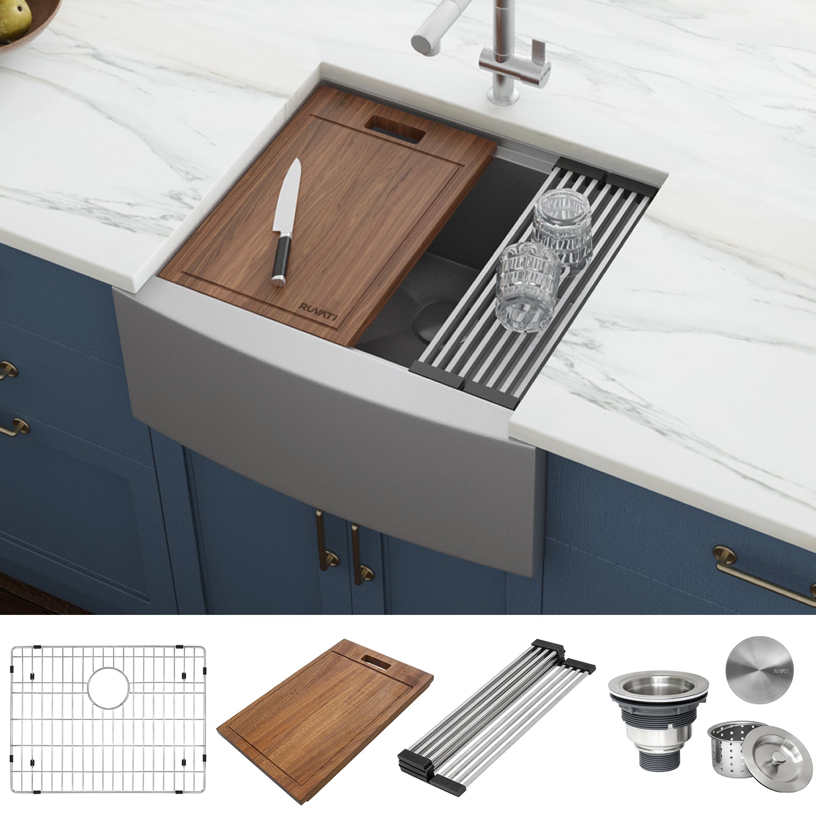 Ruvati 24" Apron-front Workstation Farmhouse 16 Gauge Stainless Steel Single Bowl Kitchen Sink