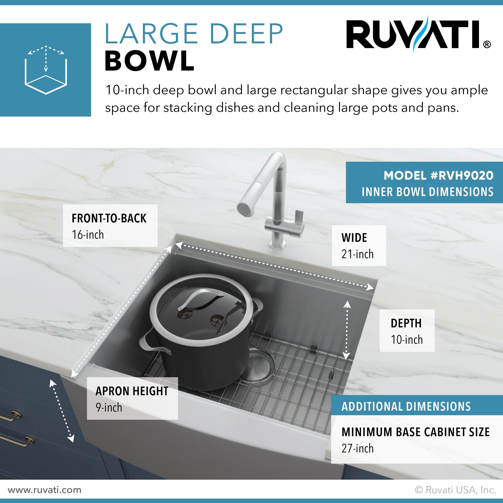 Ruvati 24" Apron-front Workstation Farmhouse 16 Gauge Stainless Steel Single Bowl Kitchen Sink
