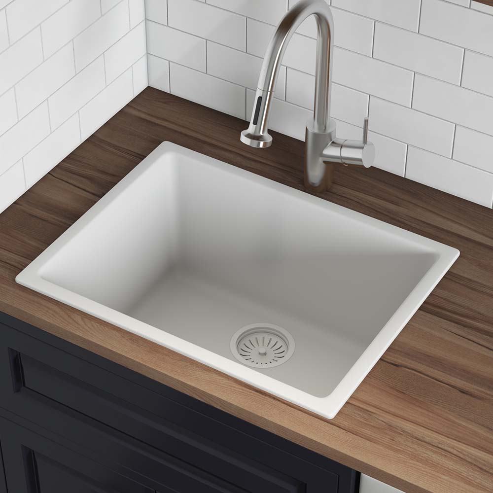 Ruvati 24" Fireclay Undermount / Topmount Single Bowl Kitchen Sink in White
