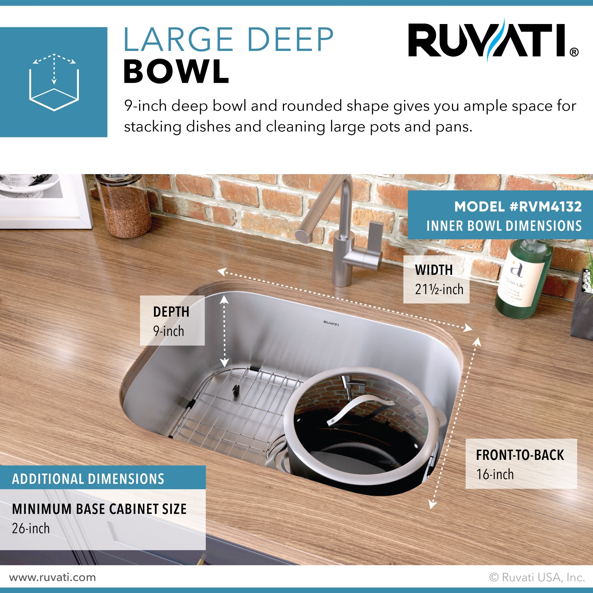 Ruvati 24" Undermount 16 Gauge Stainless Steel Single Bowl Kitchen Sink