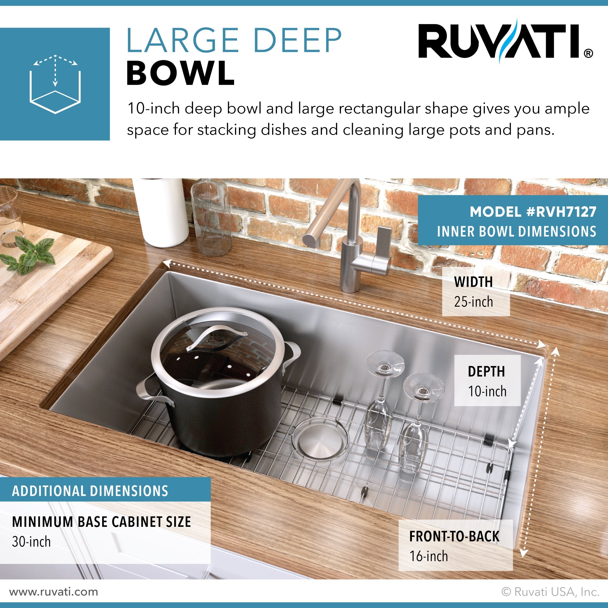 Ruvati 27" Undermount 16 Gauge Single Bowl Stainless Steel Kitchen Sink