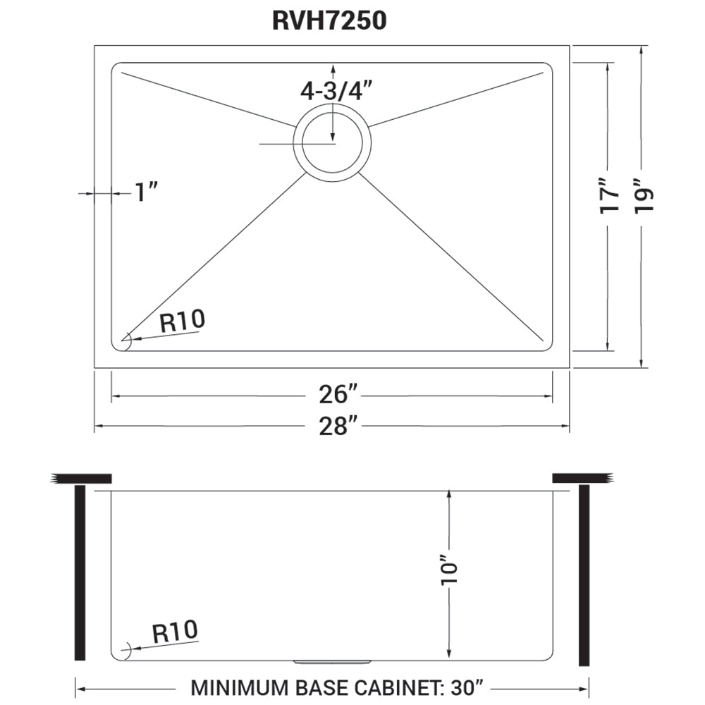 Ruvati 28" Undermount 16 Gauge Tight Radius Stainless Steel Single Bowl Kitchen Sink