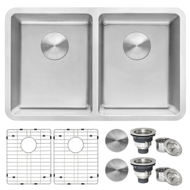 Ruvati 28" Undermount 50/50 Double Bowl 16 Gauge Stainless Steel Kitchen Sink