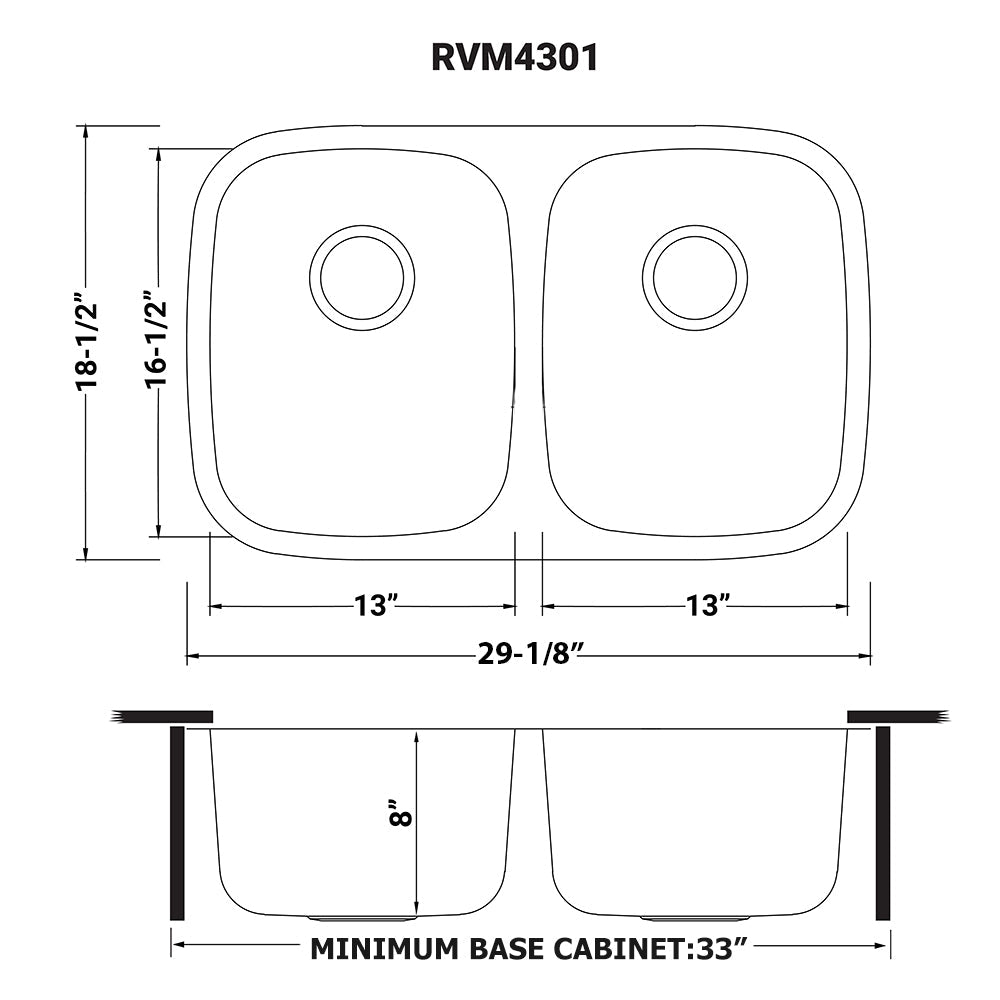 Ruvati 29" Undermount 50/50 Double Bowl 16 Gauge Stainless Steel Kitchen Sink