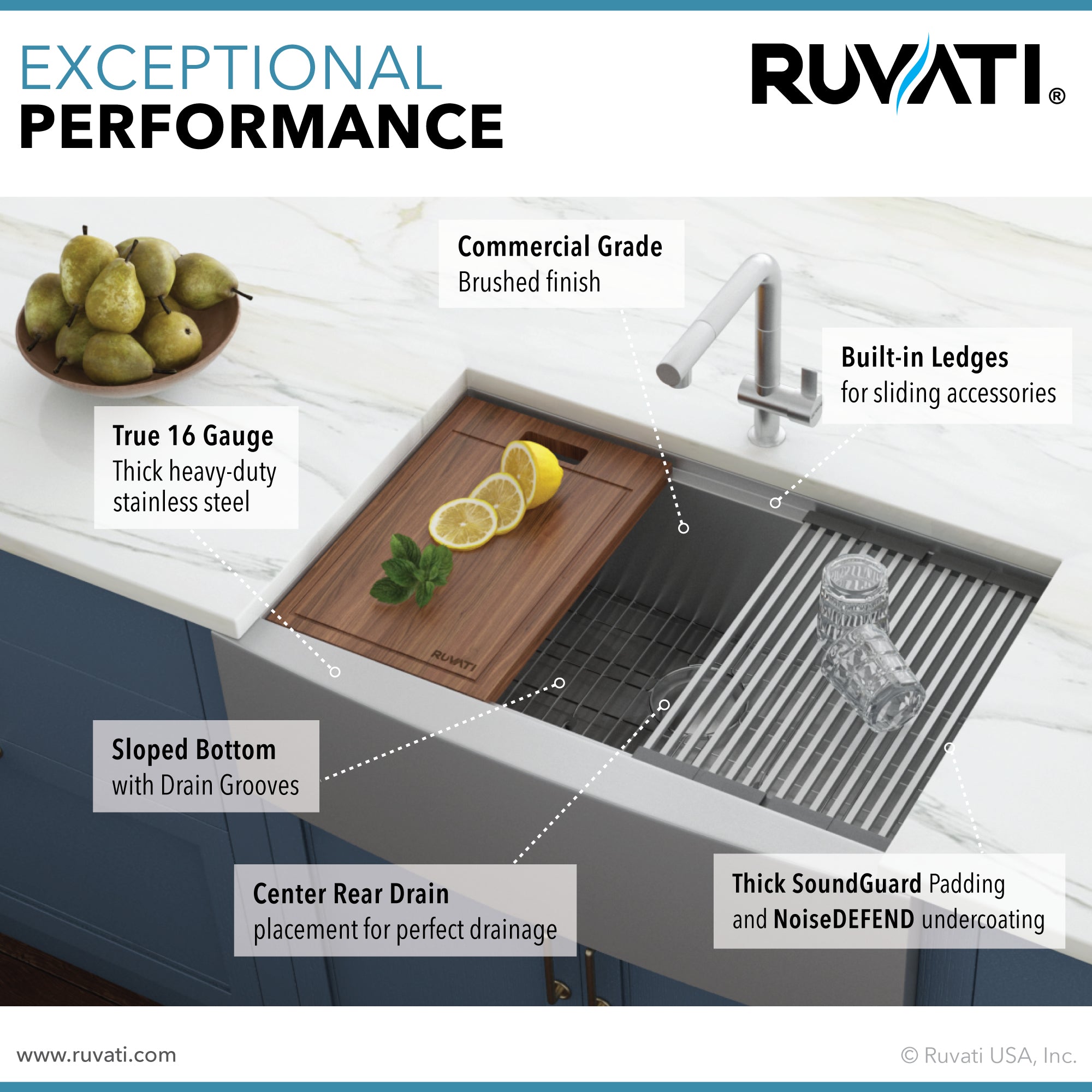 Ruvati 30" Farmhouse Single Bowl Stainless Workstation Kitchen Sink