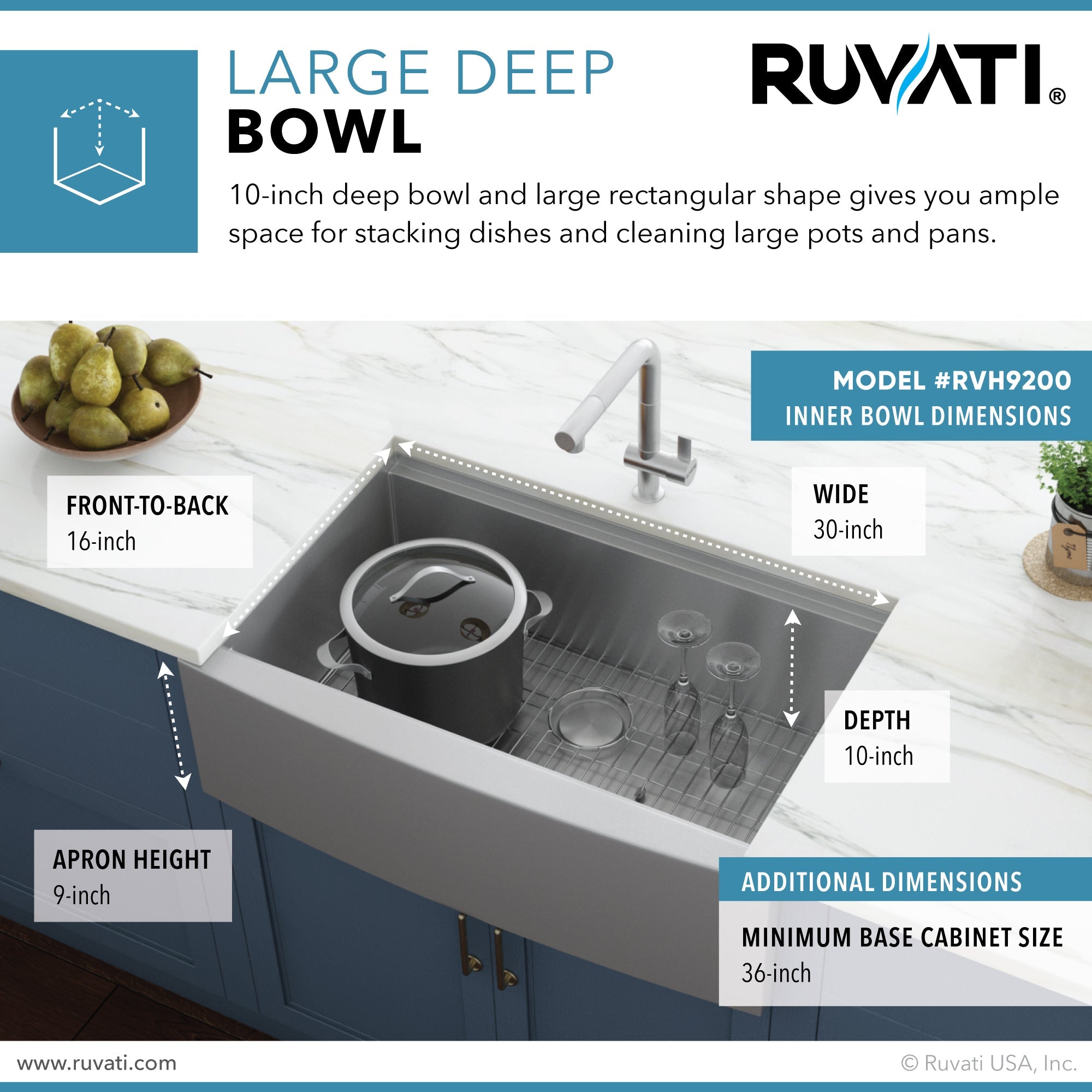 Ruvati 30" Farmhouse Single Bowl Stainless Workstation Kitchen Sink
