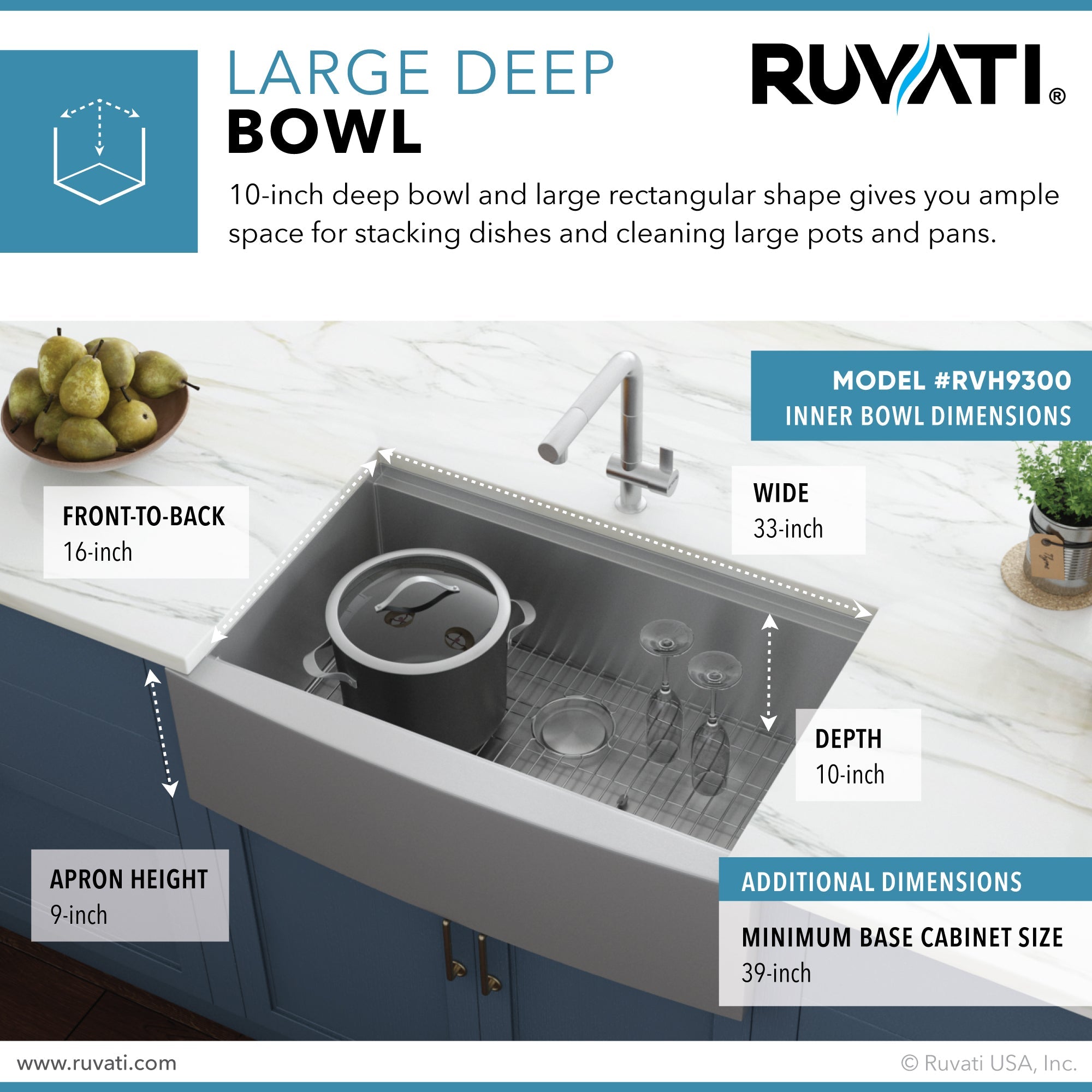 Ruvati 30" Farmhouse Single Bowl Stainless Workstation Kitchen Sink