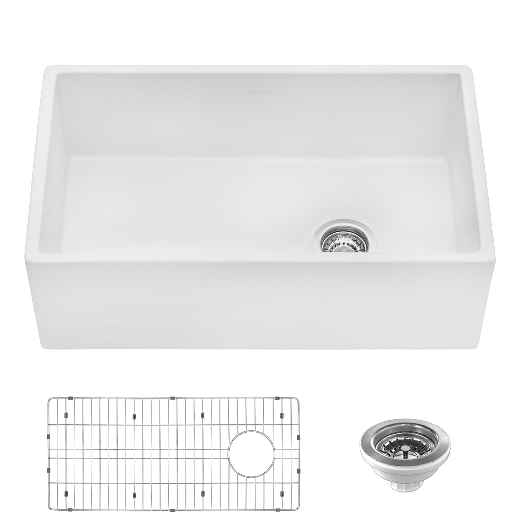 Ruvati 30" Fireclay Farmhouse Offset Drain Single Bowl Kitchen Sink White