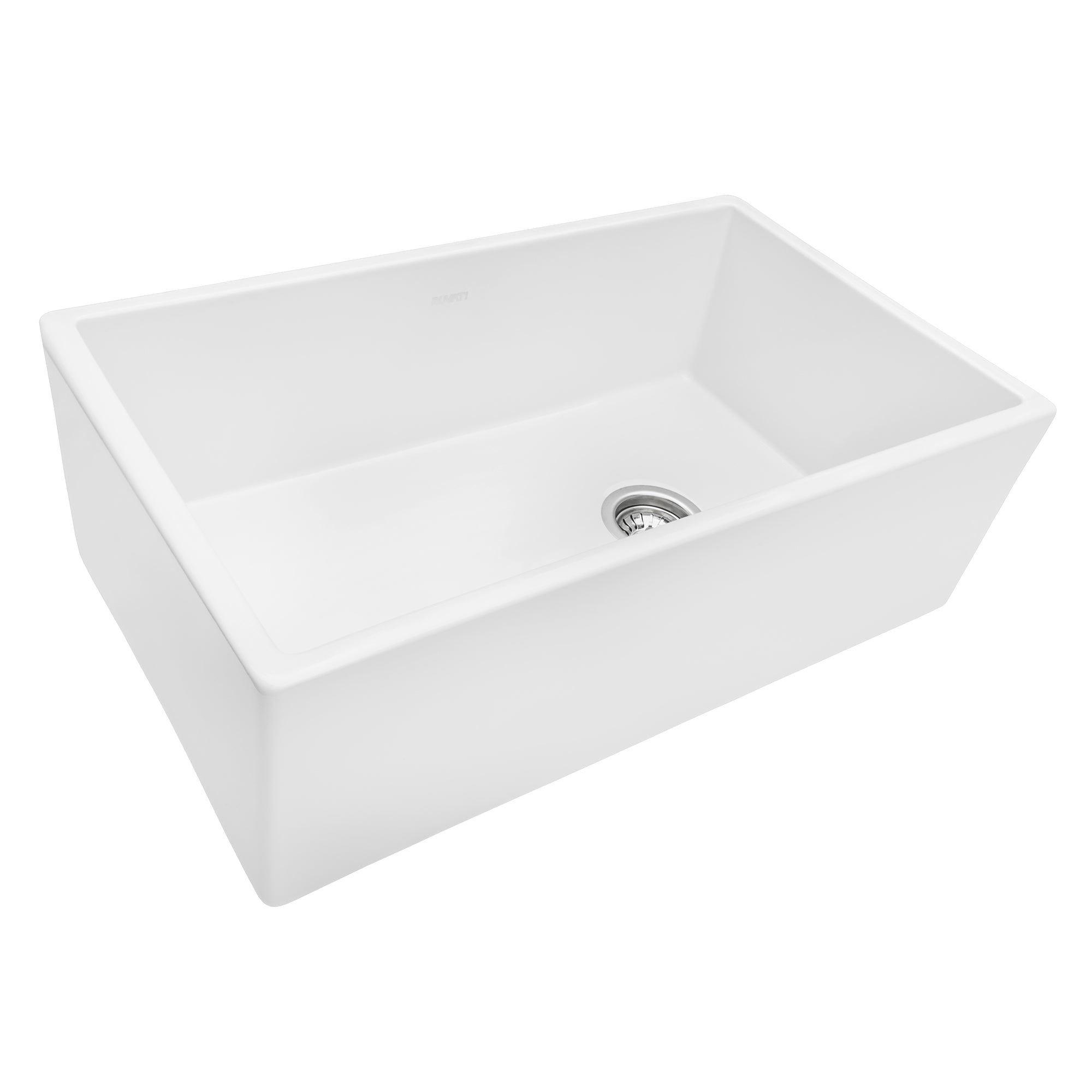 Ruvati 30" Fireclay Farmhouse Offset Drain Single Bowl Kitchen Sink White