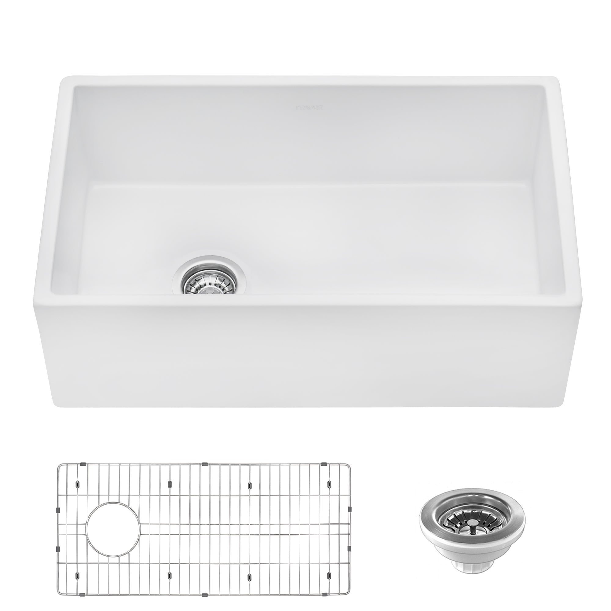 Ruvati 30" Fireclay Farmhouse Offset Drain Single Bowl Kitchen Sink White