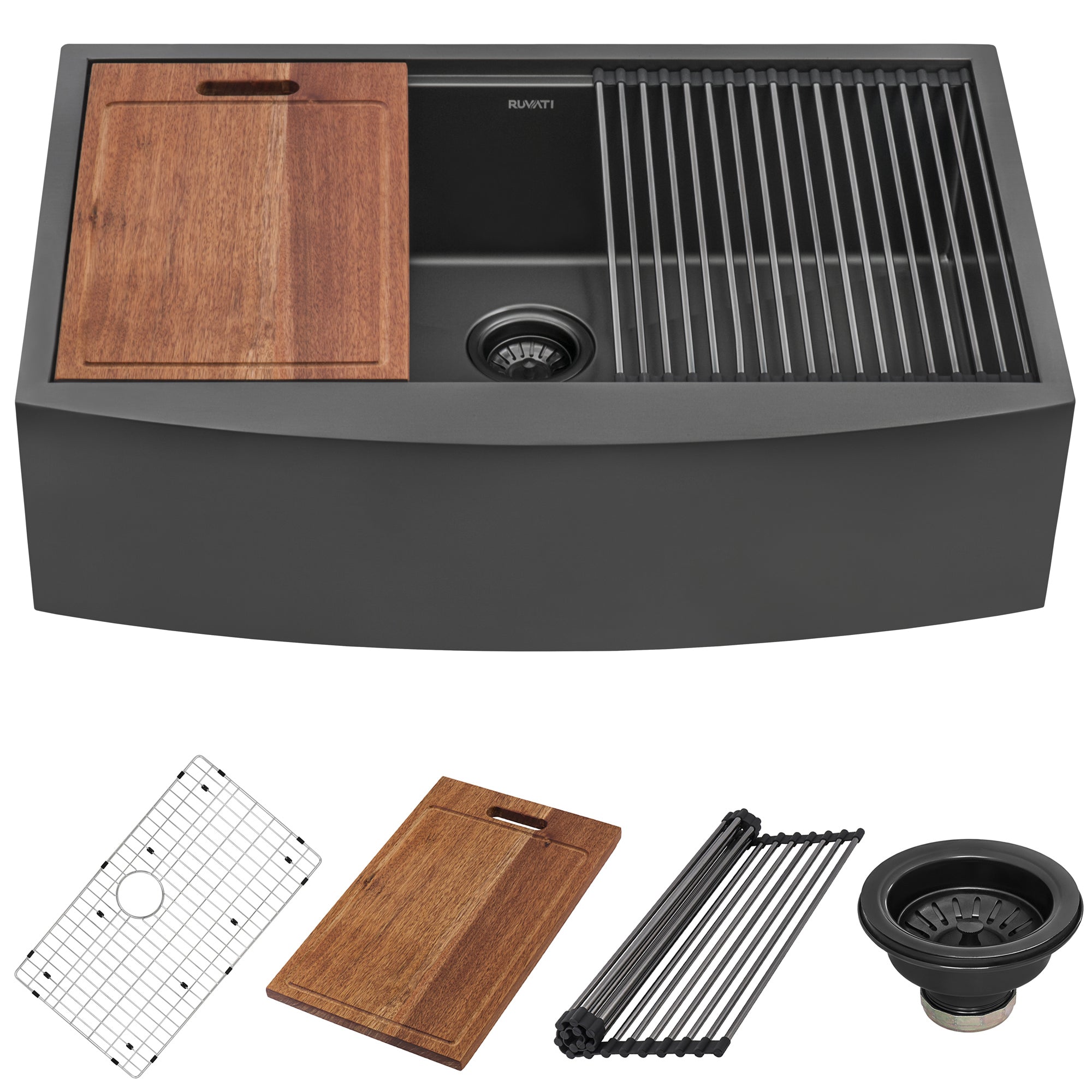 Ruvati 30" Gunmetal Workstation Apron Front Stainless Steel Kitchen Sink